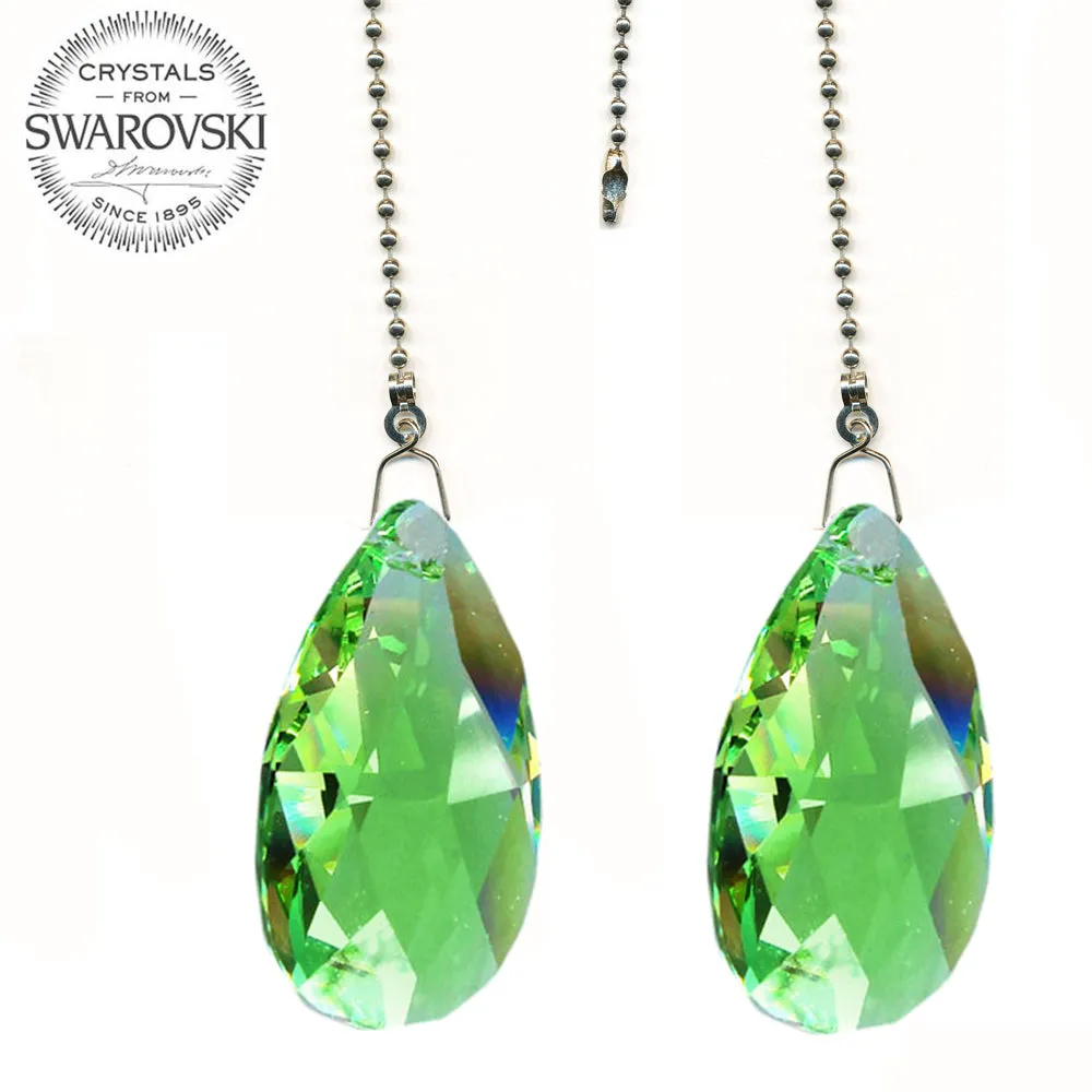 Crystal Fan Pulls 2 inches Swarovski Light Peridot Almond Prism Decorative Ceiling Fan Chain Pull Set of 2