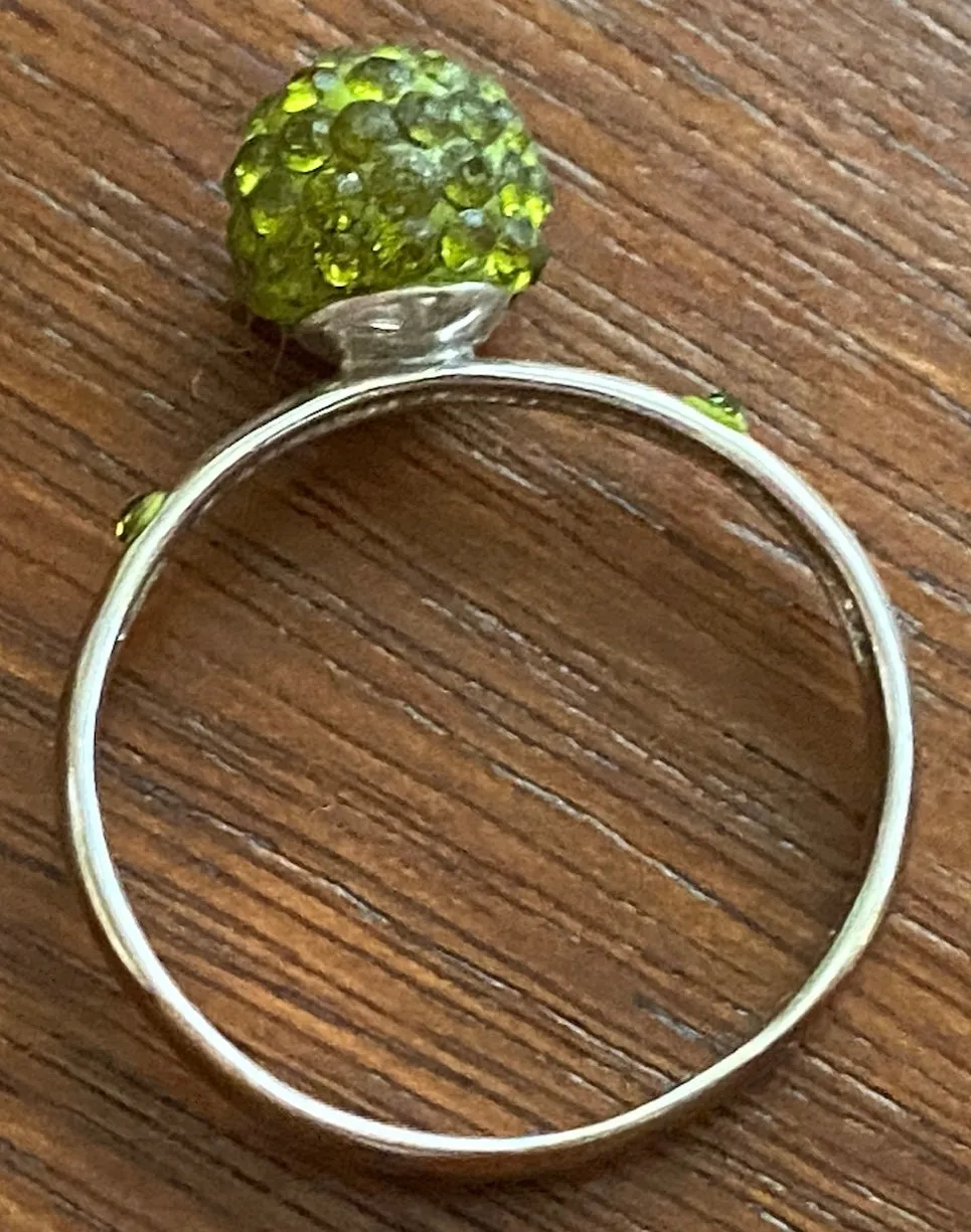 D Amore & Baci Sterling Silver 925 Peridot Ball Ring Sz 8.5