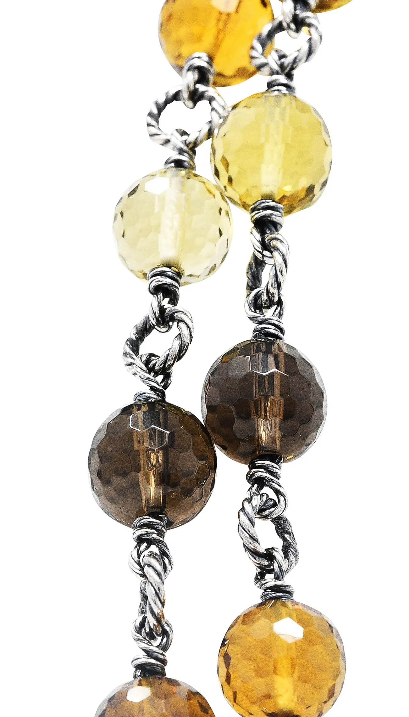 David Yurman Citrine Smoky Quartz Rock Crystal Sterling Silver Bead Station Necklace