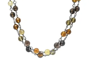 David Yurman Citrine Smoky Quartz Rock Crystal Sterling Silver Bead Station Necklace