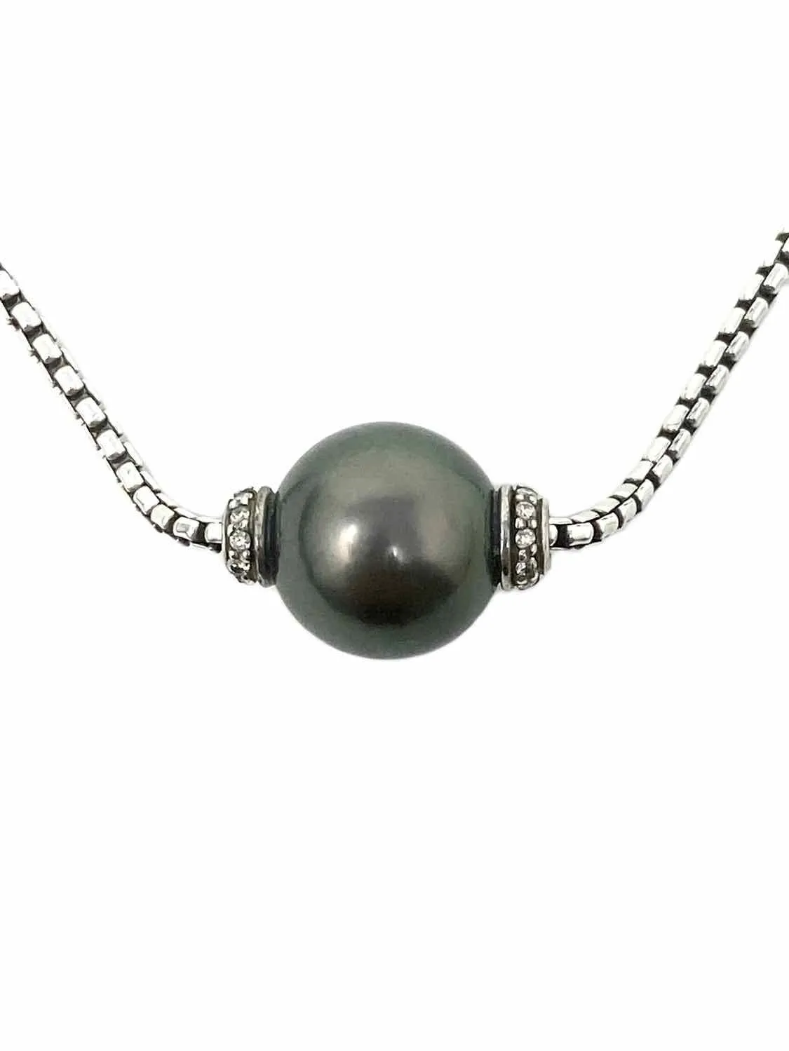 DAVID YURMAN Solari Tahitian Pearl & Pave Diamond .925 Necklace