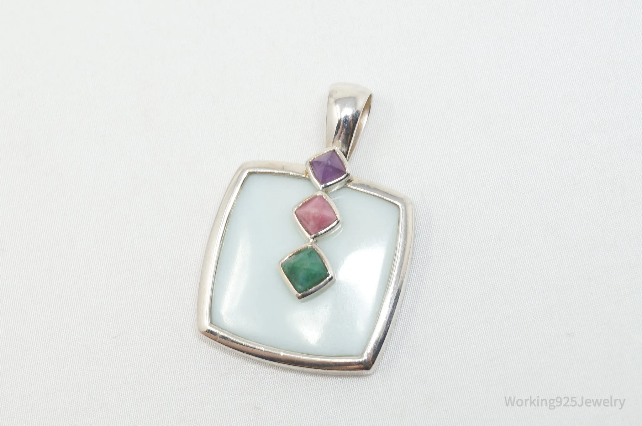 Designer Whitney Kelly Designs Multi Color Jade Sterling Silver Necklace Pendant