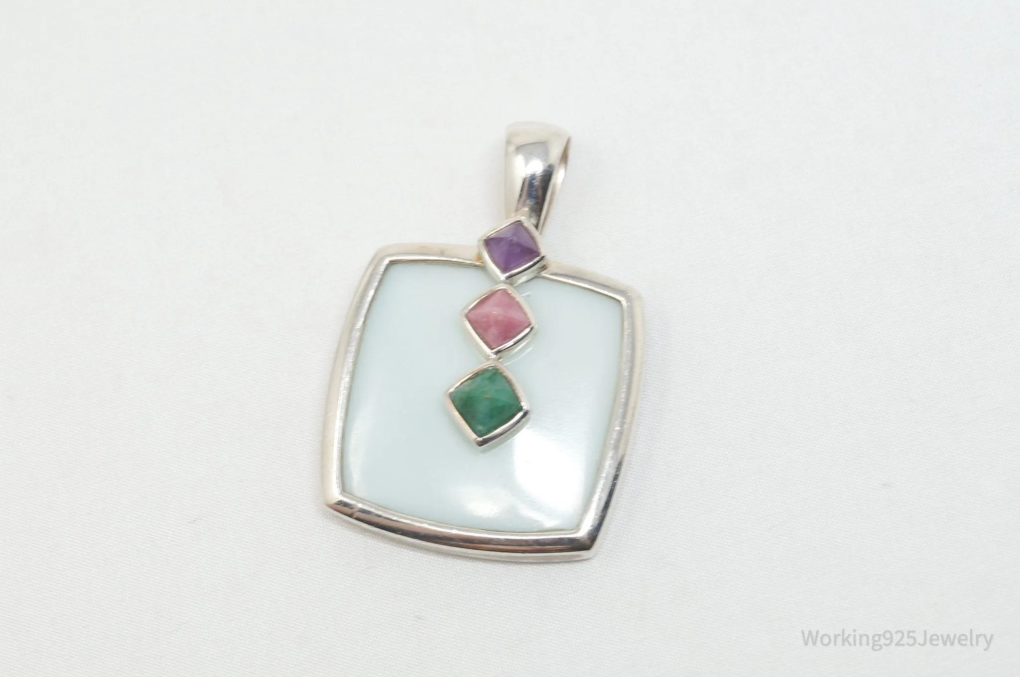 Designer Whitney Kelly Designs Multi Color Jade Sterling Silver Necklace Pendant