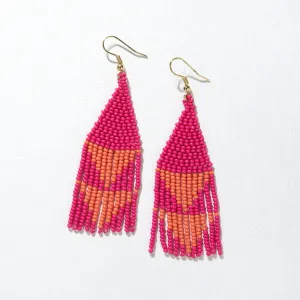 Double Triangles Beaded Fringe Earrings Pink & Orange