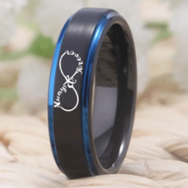 Eclipse Duo: Black & Blue Couple's Wedding Engagement Ring Set