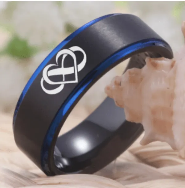 Eclipse Duo: Black & Blue Couple's Wedding Engagement Ring Set