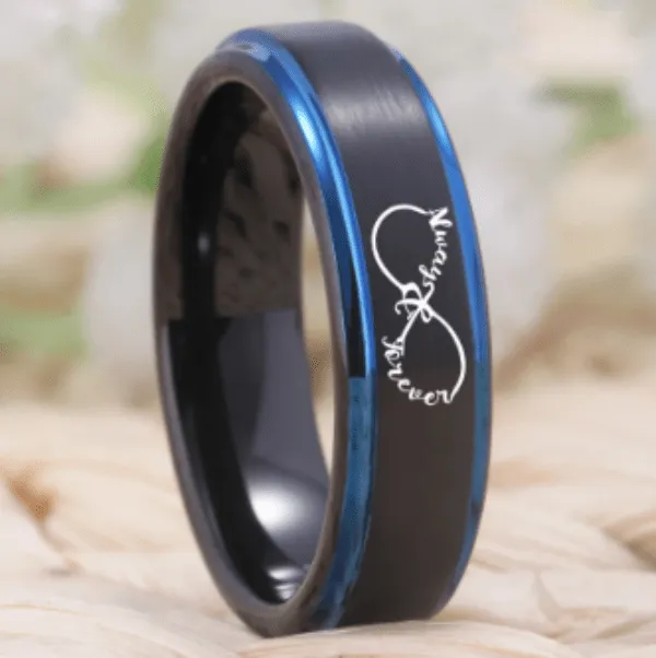 Eclipse Duo: Black & Blue Couple's Wedding Engagement Ring Set