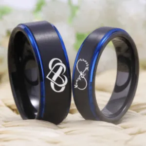 Eclipse Duo: Black & Blue Couple's Wedding Engagement Ring Set