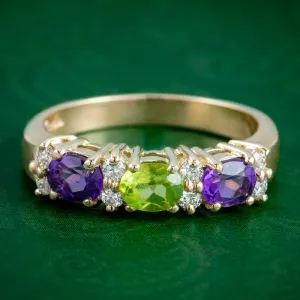 Edwardian Suffragette Style Amethyst Peridot Diamond Ring 9ct Gold