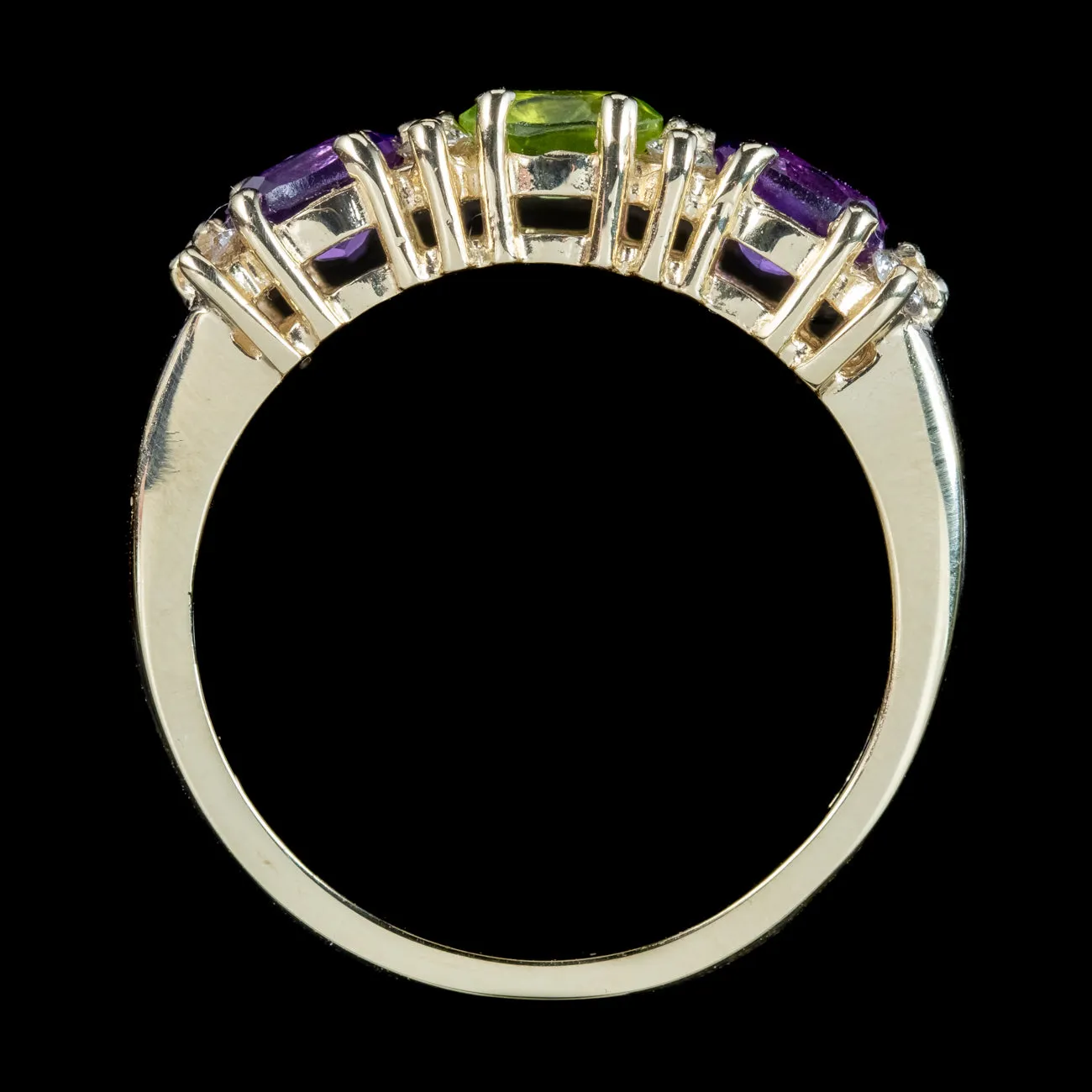 Edwardian Suffragette Style Amethyst Peridot Diamond Ring 9ct Gold