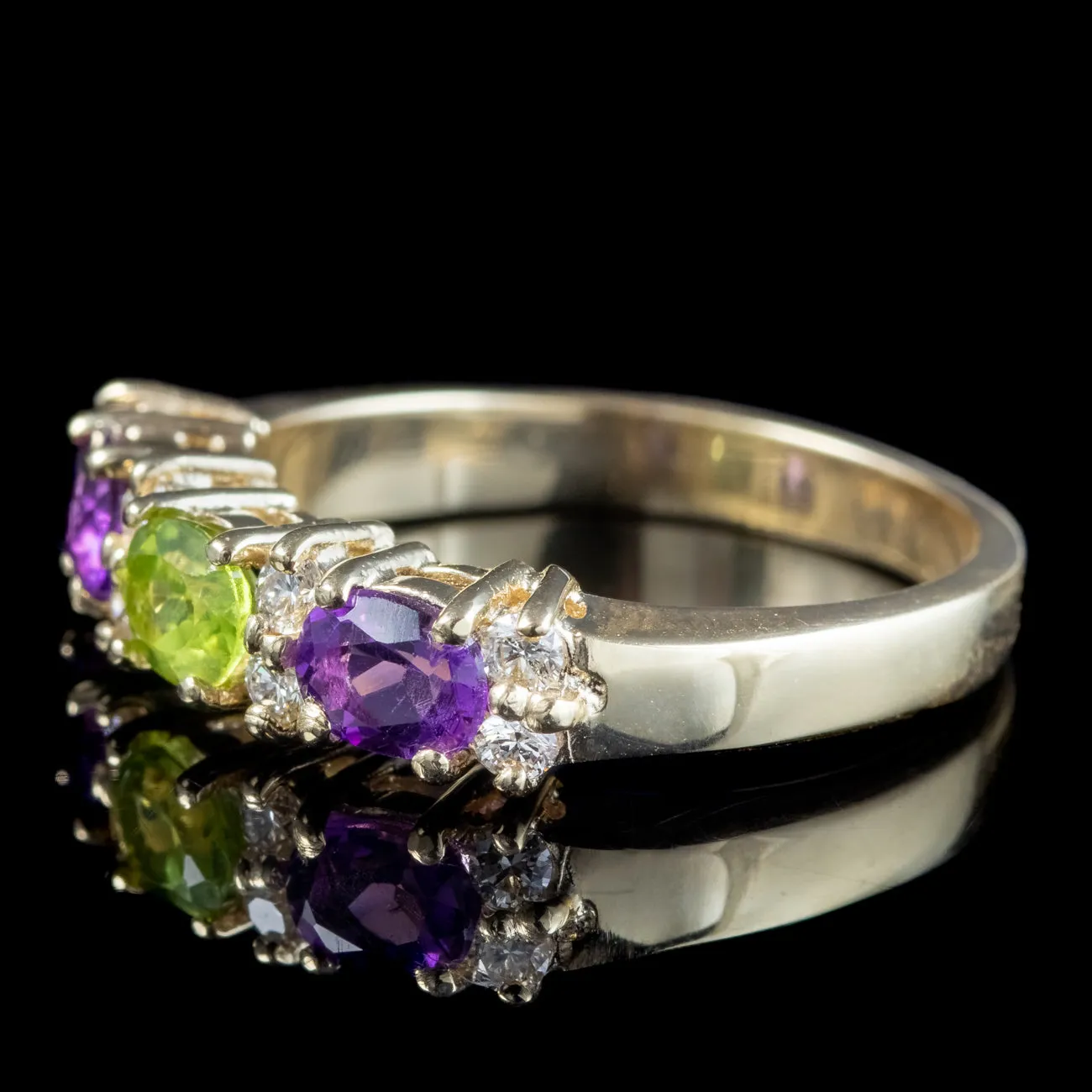 Edwardian Suffragette Style Amethyst Peridot Diamond Ring 9ct Gold