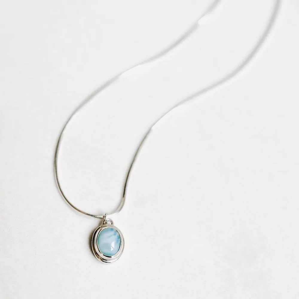 Emotional Balance Natural Larimar Necklace Handmade in Sterling Silver