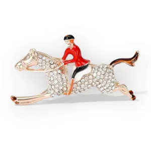 Enamel Horse And Jockey Brooch