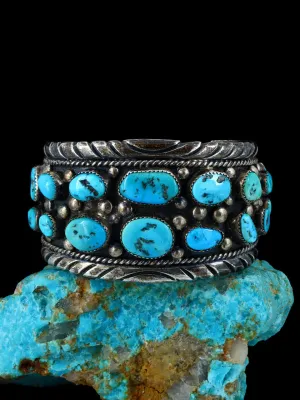 Estate Sterling Silver Turquoise Cluster Cuff Bracelet