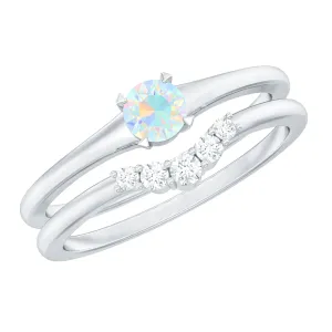 Ethiopian Opal and Diamond Minimal Wedding Ring Set