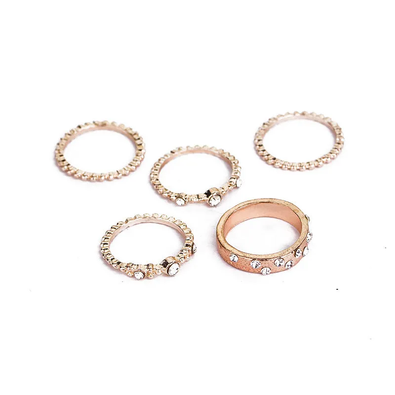 European And American Jewelry Rose Gold Stackable Diamonds Set Of Five Sets Of Rings BohemiaJ