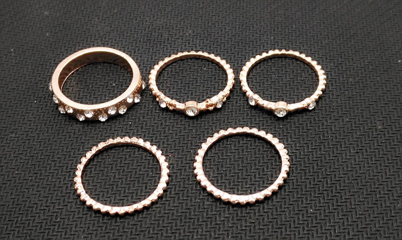 European And American Jewelry Rose Gold Stackable Diamonds Set Of Five Sets Of Rings BohemiaJ