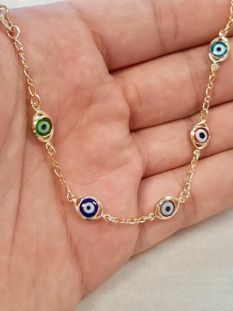 Evil Eye Bracelet For Womens 7.5" 3g 14K Gold Filled Ladies Bracelet Evil Eye / Everyday Bracelet / Pulsera Mal de Ojo Para Mujer Oro Laminado / Pulsera para Proteccion