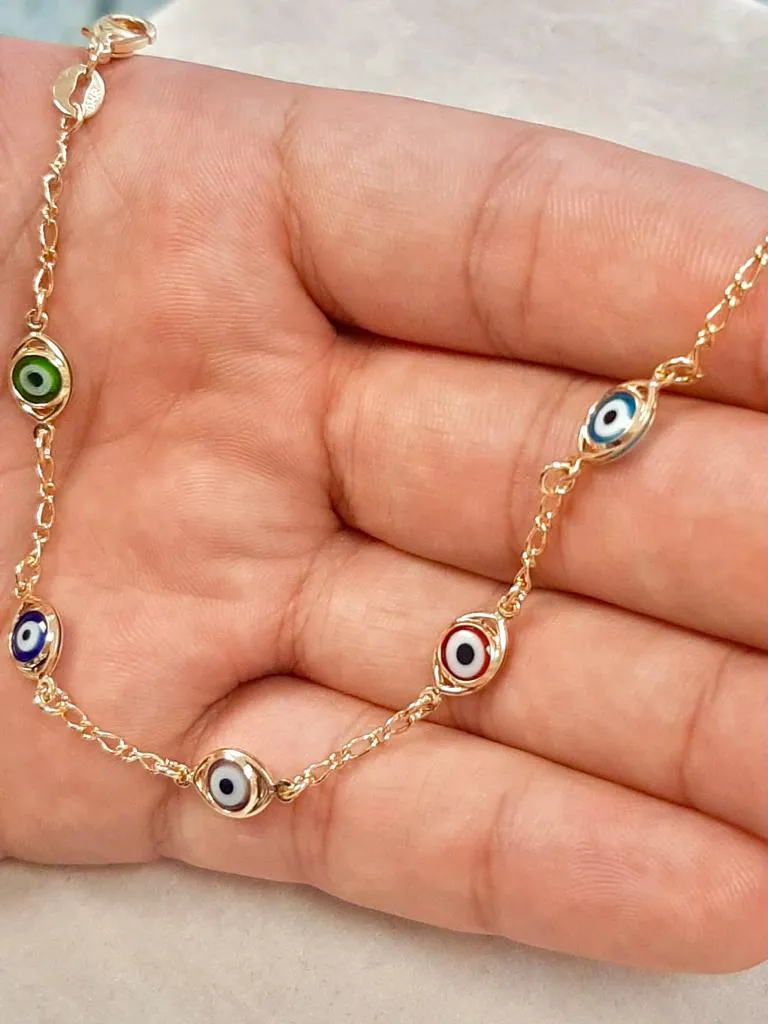 Evil Eye Bracelet For Womens 7.5" 3g 14K Gold Filled Ladies Bracelet Evil Eye / Everyday Bracelet / Pulsera Mal de Ojo Para Mujer Oro Laminado / Pulsera para Proteccion