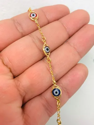 Evil Eye Bracelet For Womens 7.5" 3g 14K Gold Filled Ladies Bracelet Evil Eye / Everyday Bracelet / Pulsera Mal de Ojo Para Mujer Oro Laminado / Pulsera para Proteccion