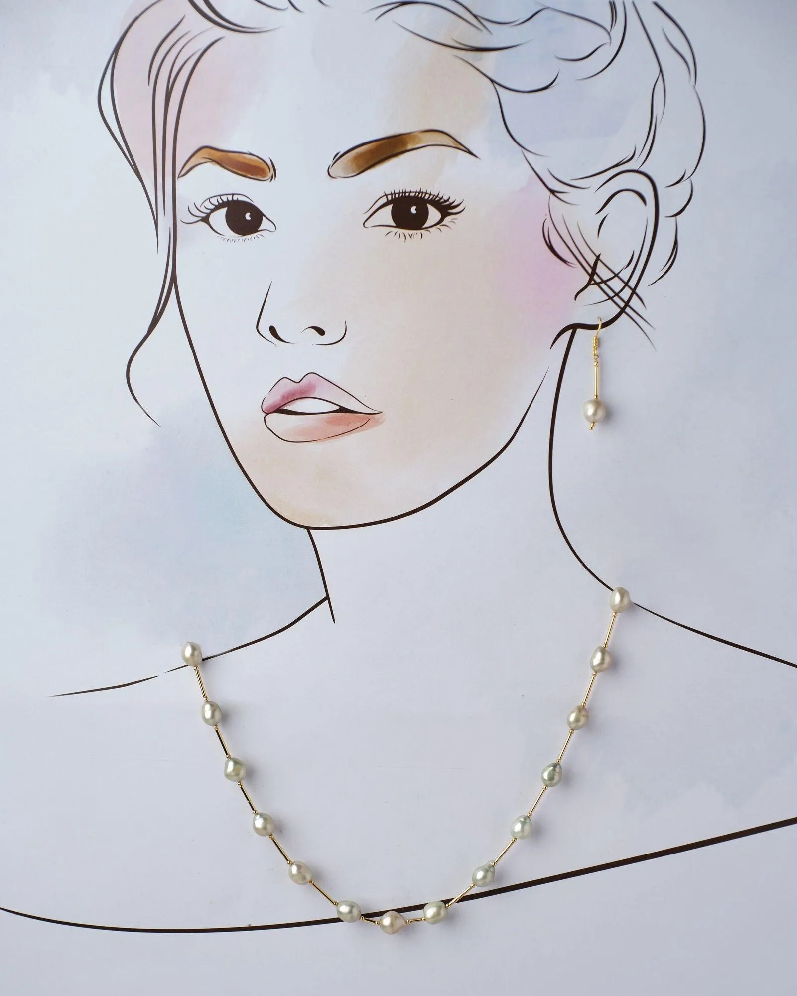 Fancy Grey Pearl Necklace Set