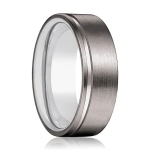 FROST | Silver Ring, Gunmetal Tungsten Offset Groove