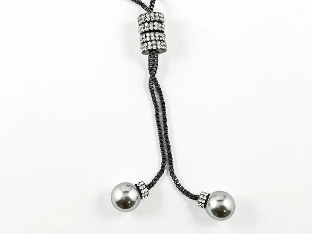 Fun Long Lariat Style Pearl Ends Black Rhodium Tone Fashion Necklace