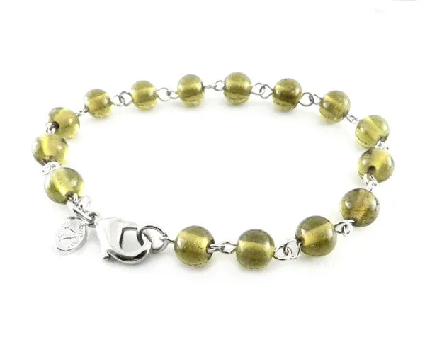 Glass Bead Chain Bracelet Olive