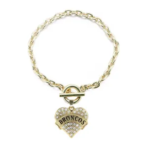 Gold Broncos Pave Heart Charm Toggle Bracelet