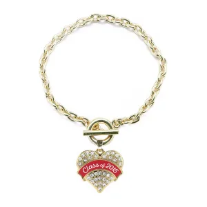 Gold Class of 2015 - Red Pave Heart Charm Toggle Bracelet