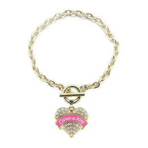 Gold Class of 2019 - Pink Pave Heart Charm Toggle Bracelet