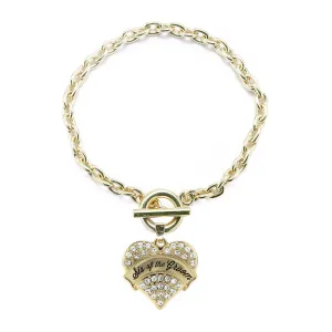 Gold Clear Sis of the Groom Pave Heart Charm Toggle Bracelet