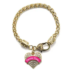 Gold Fuchsia Dental Diva Pave Heart Charm Braided Bracelet