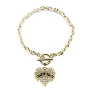 Gold Horse Mom Pave Heart Charm Toggle Bracelet