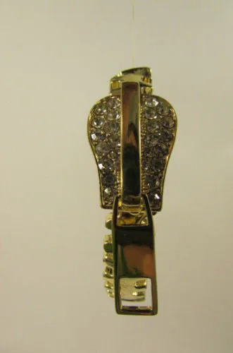 Gold Metal Thin Bracelet Big Zipper Silver Rhinestones