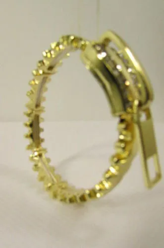 Gold Metal Thin Bracelet Big Zipper Silver Rhinestones