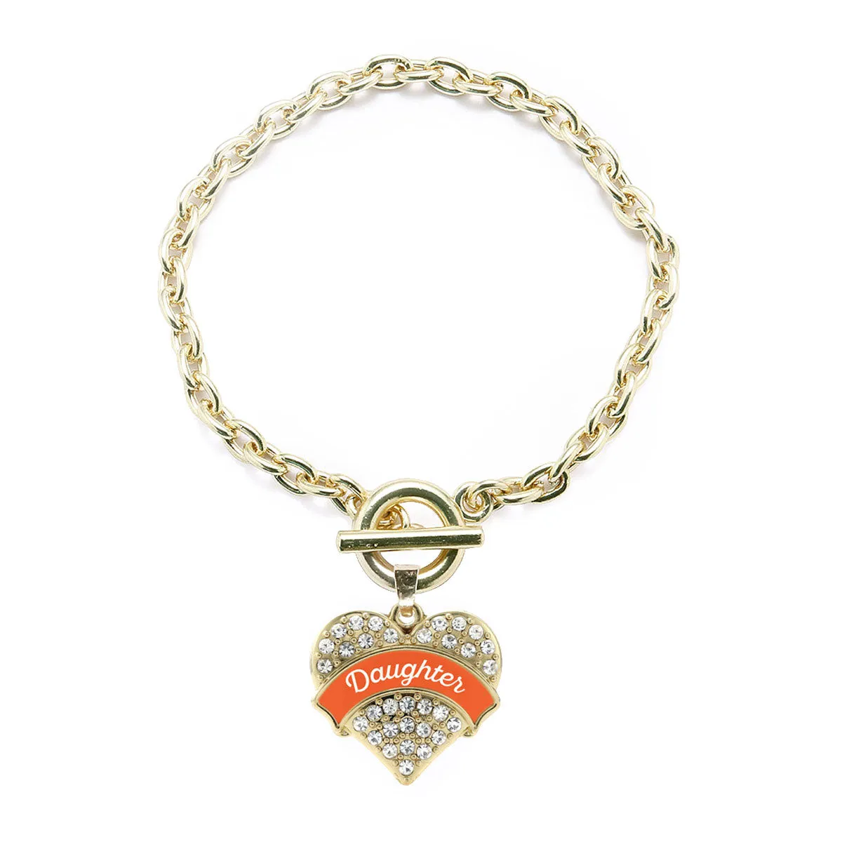 Gold Orange Daughter Pave Heart Charm Toggle Bracelet