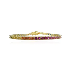 Gold Plated Teen Sized Rainbow CZ Multicolor Tennis Bracelet