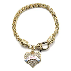 Gold Rose and Navy Blue Big Pave Heart Charm Braided Bracelet