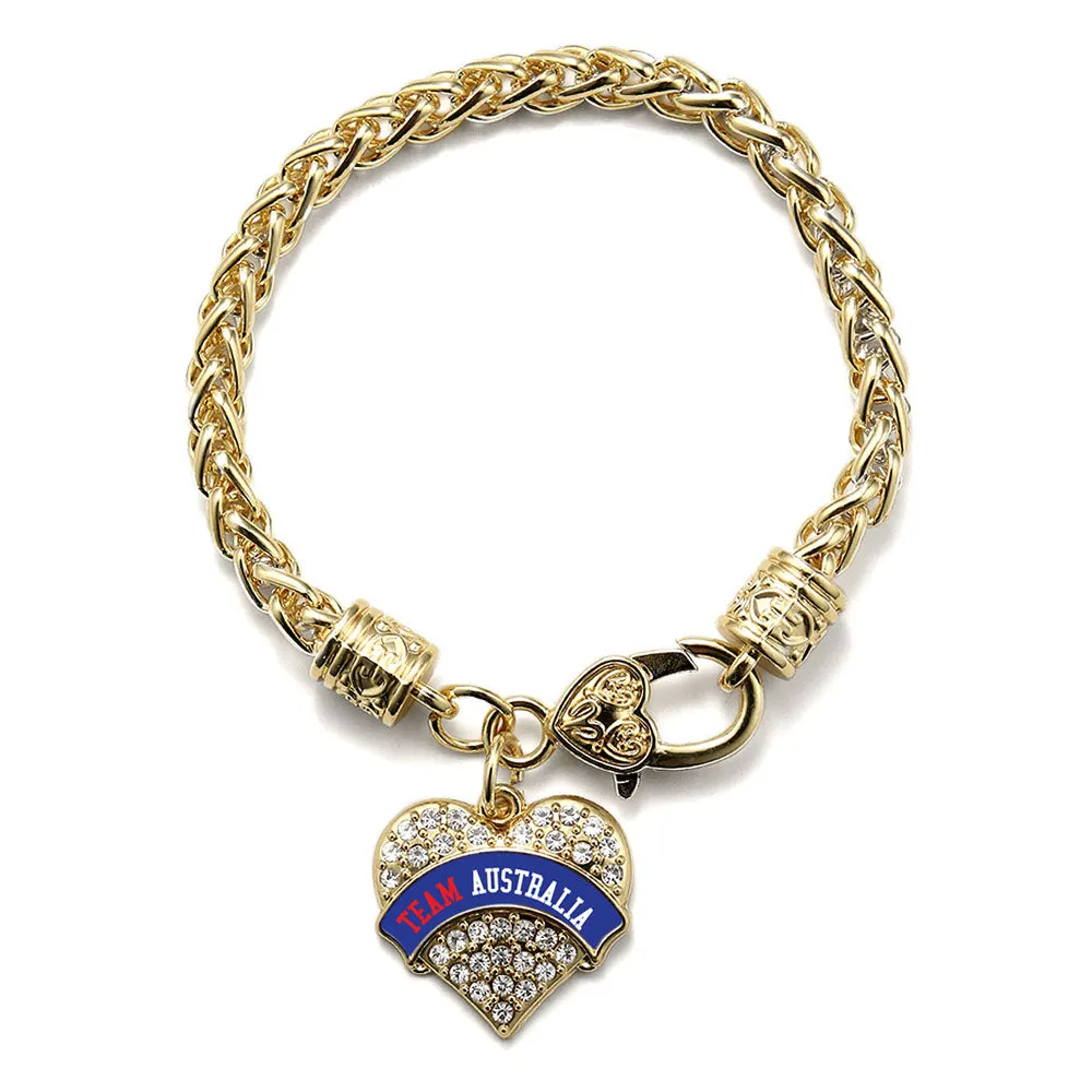 Gold Team Australia Pave Heart Charm Braided Bracelet