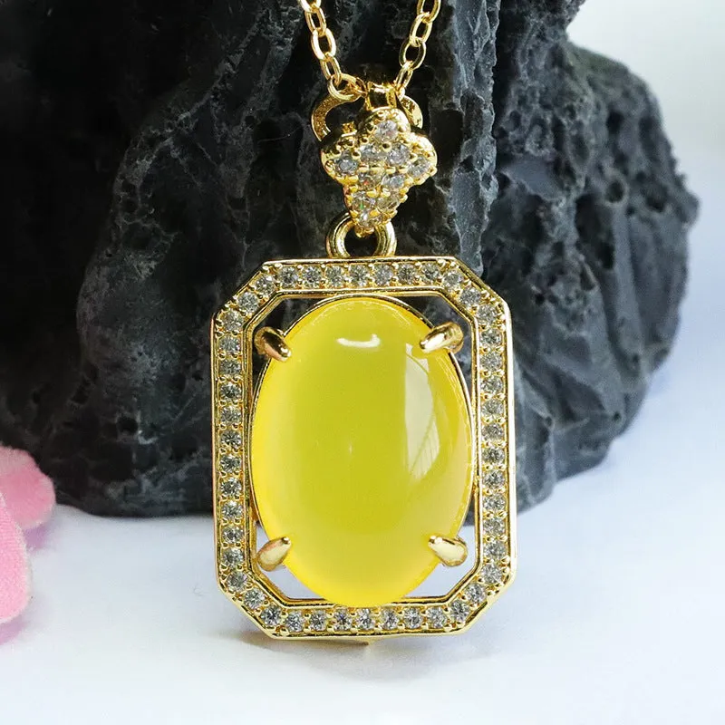 Golden Charm Rectangle Pendant Necklace with Zircon Accent