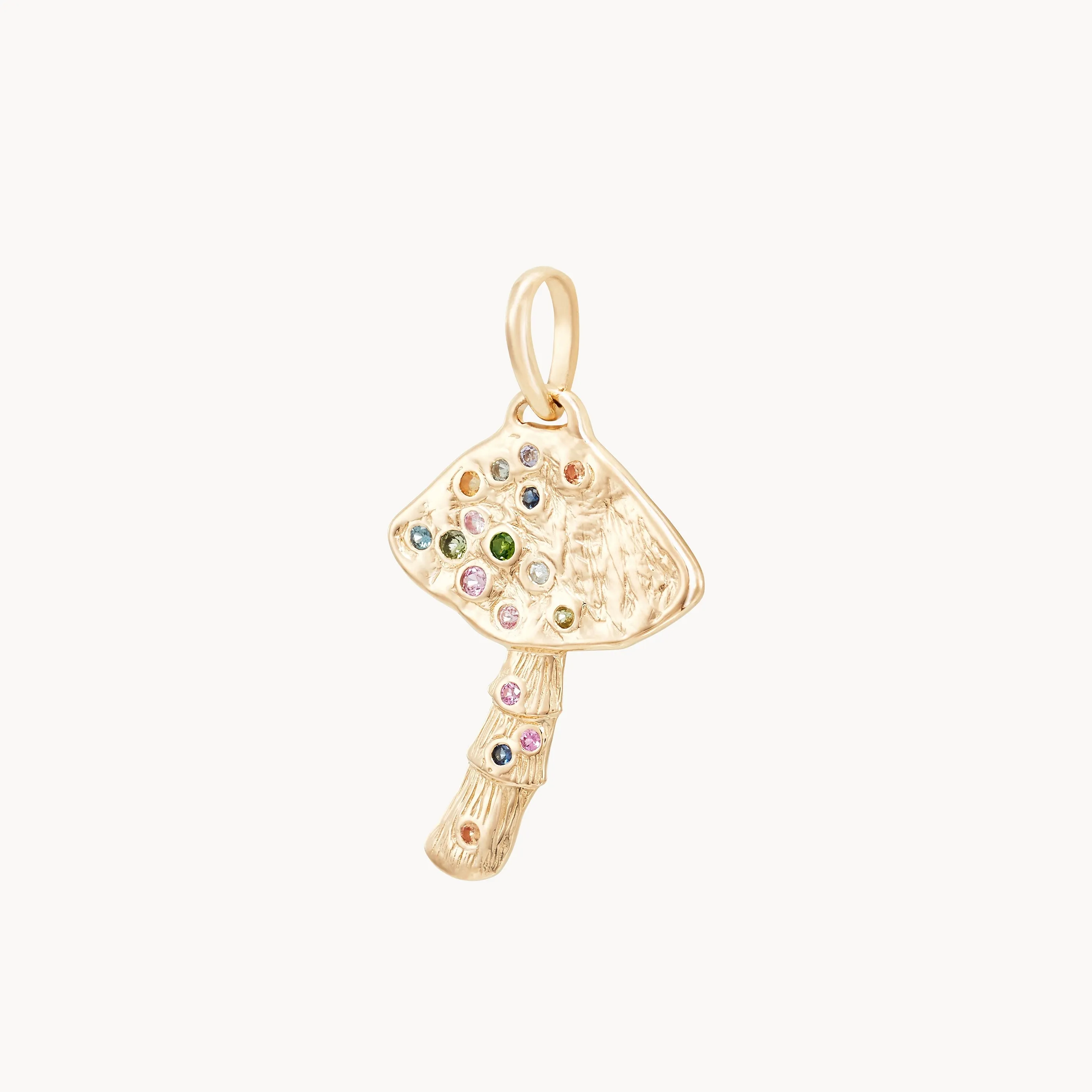 golden journey mushroom charm - 10k yellow gold, multi sapphire