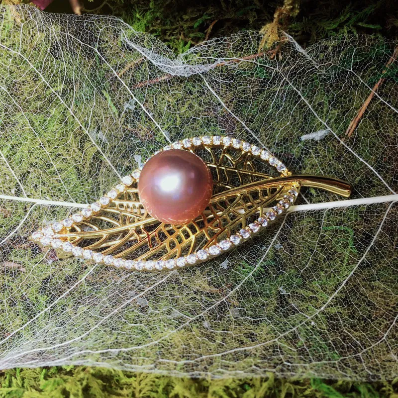 Golden Leaf Edison Pearl Brooch