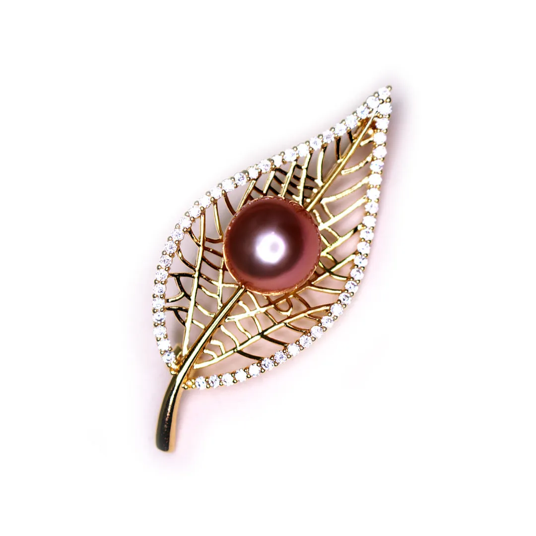 Golden Leaf Edison Pearl Brooch