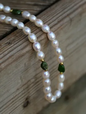 Green Stone Shaped Pearl Necklace