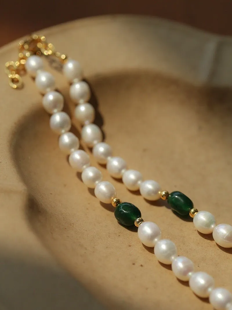 Green Stone Shaped Pearl Necklace