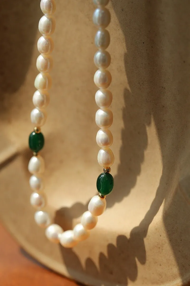 Green Stone Shaped Pearl Necklace