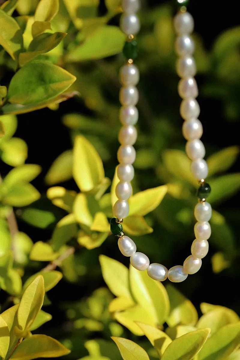 Green Stone Shaped Pearl Necklace