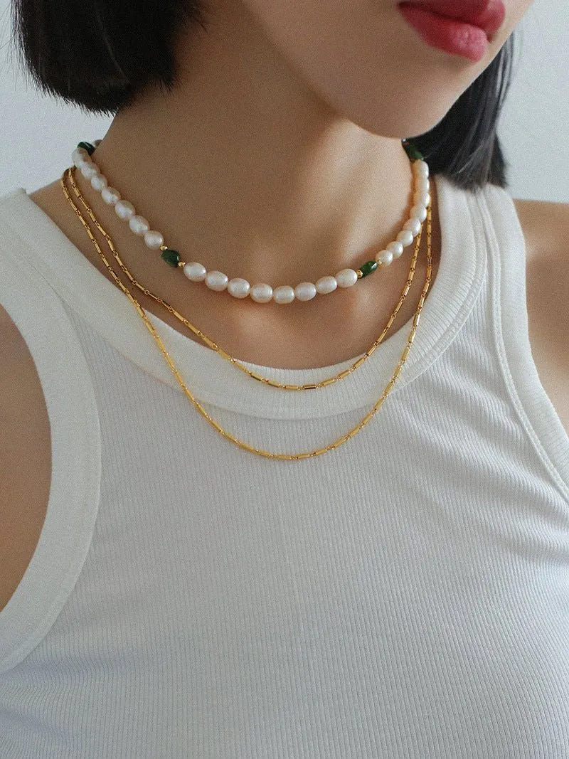 Green Stone Shaped Pearl Necklace