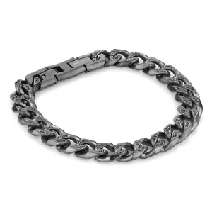 GUNMETAL STAINLESS STEEL CUBAN LINK BRACELET WITH BLACK CZS, 10.5MM